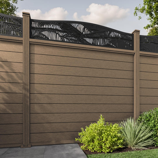 Fusion Feather Curved Top Fence Panel - Teak - with our composite posts