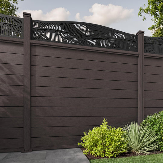 Fusion Feather Curved Top Fence Panel - Mid Brown - with our composite posts