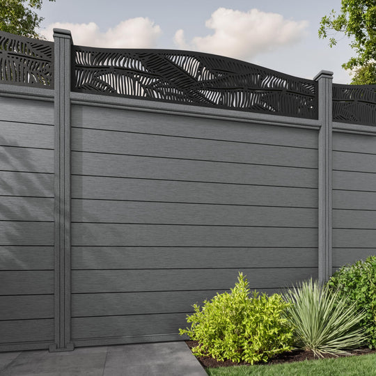 Fusion Feather Curved Top Fence Panel - Mid Grey - with our composite posts