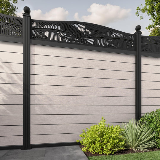 Fusion Feather Curved Top Fence Panel - Mid Stone - with our aluminium posts