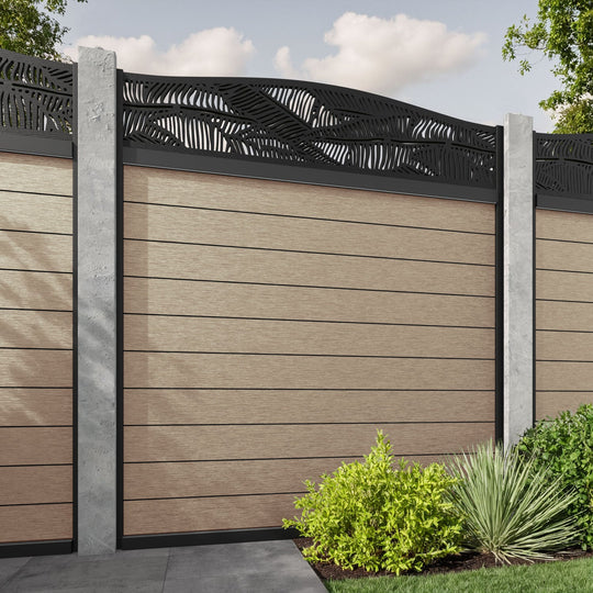Fusion Feather Curved Top Fence Panel - Light Oak - for existing concrete posts