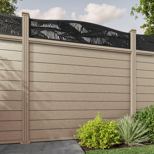 Fusion Feather Curved Top Fence Panel - Light Oak - with our composite posts
