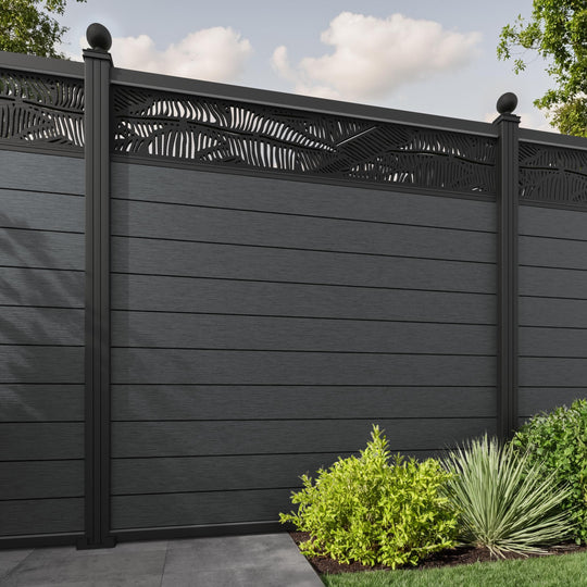 Fusion Feather Fence Panel - Dark Grey - with our aluminium posts
