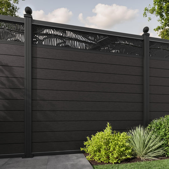 Fusion Feather Fence Panel - Dark Oak - with our aluminium posts