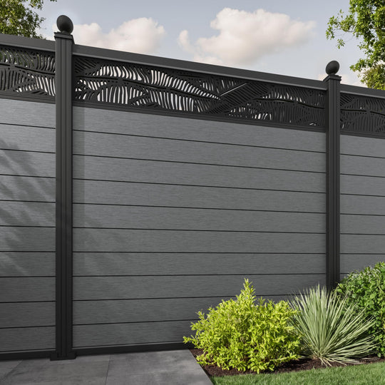 Fusion Feather Fence Panel - Mid Grey - with our aluminium posts