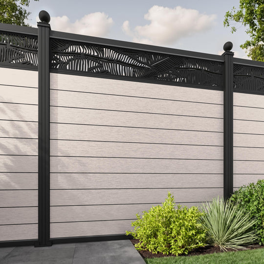 Fusion Feather Fence Panel - Mid Stone - with our aluminium posts