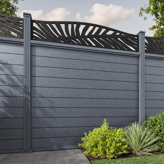 Fusion Palm Curved Top Fence Panel - Anthracite - with our composite posts
