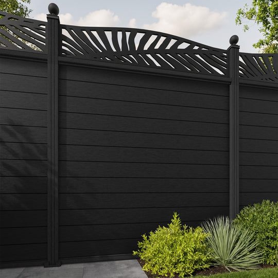 Fusion Palm Curved Top Fence Panel - Black - with our composite posts
