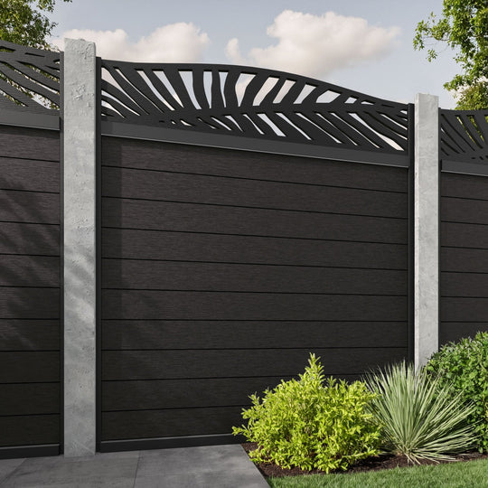 Fusion Palm Curved Top Fence Panel - Dark Oak - for existing concrete posts