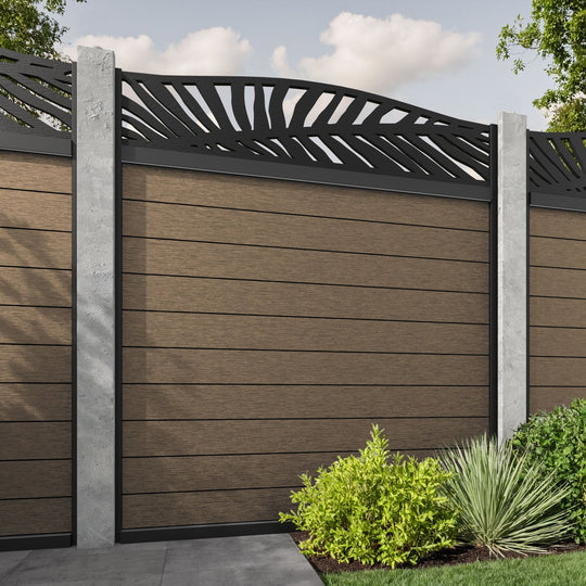 Fusion Palm Curved Top Fence Panel - Teak - for existing concrete posts