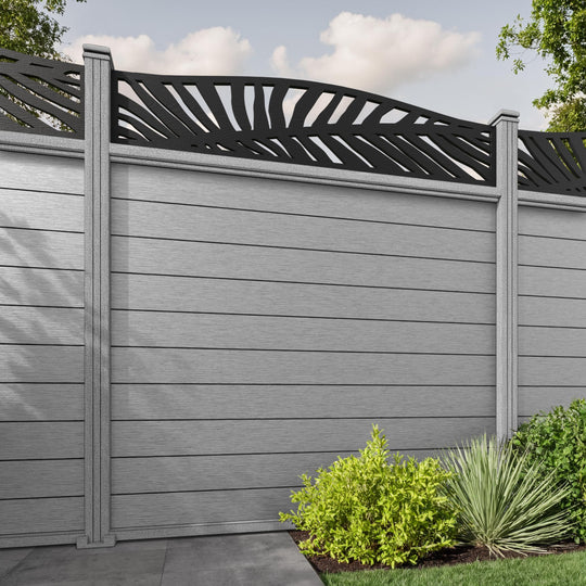 Fusion Palm Curved Top Fence Panel - Light Grey - with our composite posts