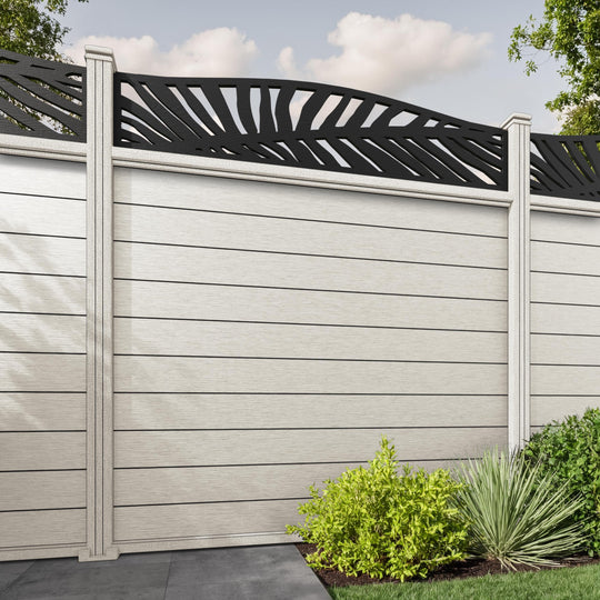 Fusion Palm Curved Top Fence Panel - Light Stone - with our composite posts