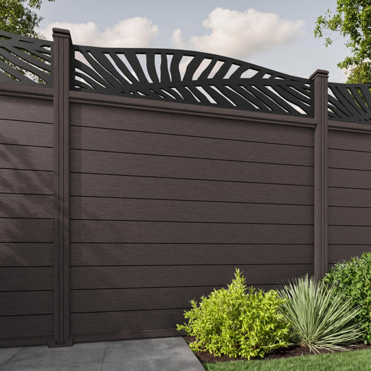 Fusion Palm Curved Top Fence Panel - Mid Brown - with our composite posts