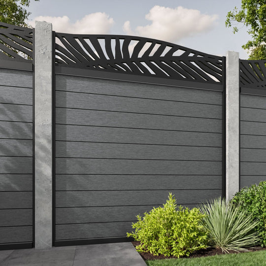 Fusion Palm Curved Top Fence Panel - Mid Grey - for existing concrete posts