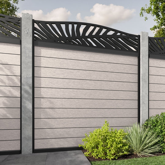Fusion Palm Curved Top Fence Panel - Mid Stone - for existing concrete posts