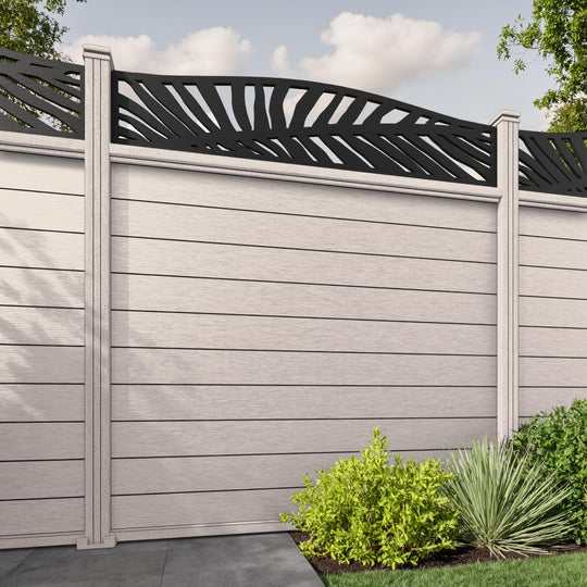 Fusion Palm Curved Top Fence Panel - Mid Stone - with our composite posts