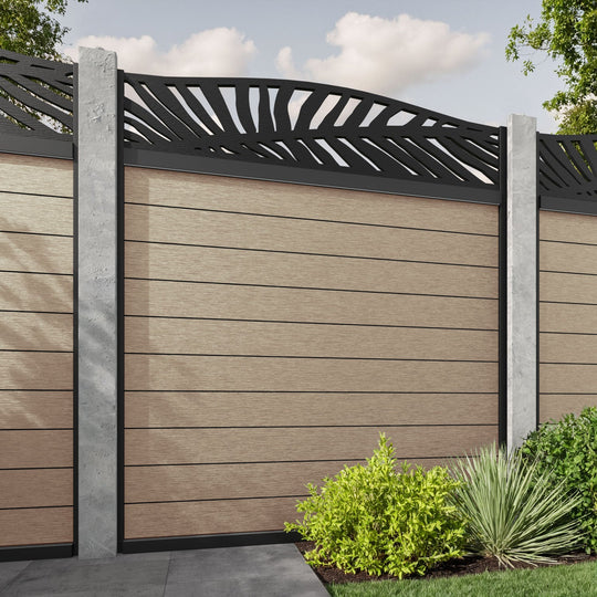 Fusion Palm Curved Top Fence Panel - Light Oak - for existing concrete posts