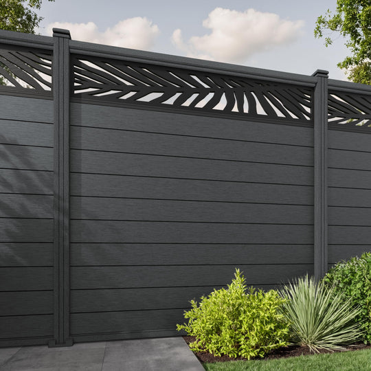 Fusion Palm Fence Panel - Dark Grey - with our composite posts