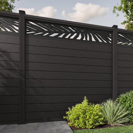 Fusion Palm Fence Panel - Dark Oak - with our composite posts
