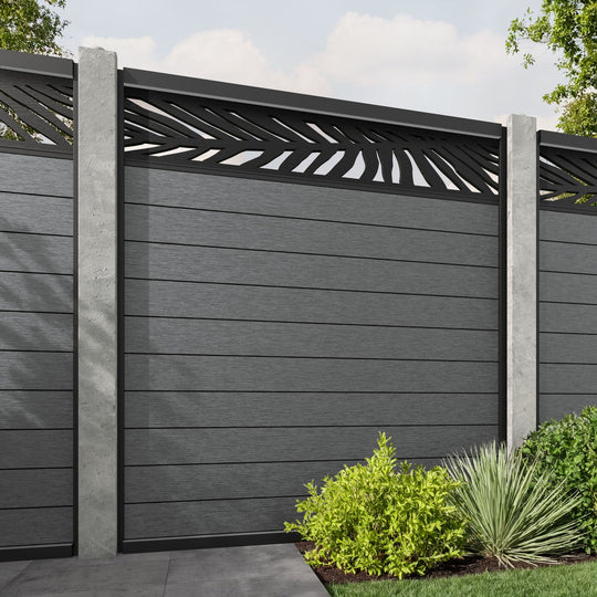 Fusion Palm Fence Panel - Mid Grey - for existing concrete posts