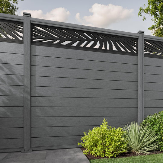 Fusion Palm Fence Panel - Mid Grey - with our composite posts