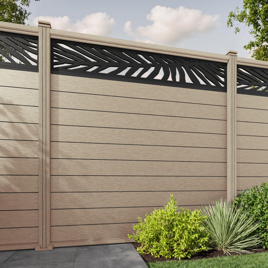 Fusion Palm Fence Panel - Light Oak - with our composite posts