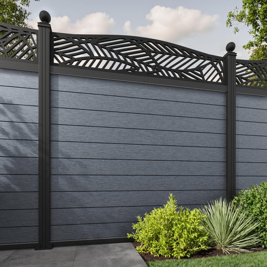 Fusion Habitat Curved Top Fence Panel - Anthracite - with our aluminium posts
