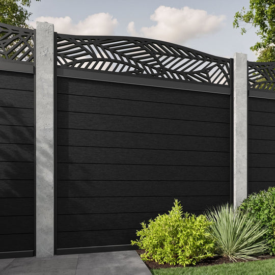Fusion Habitat Curved Top Fence Panel - Black - for existing concrete posts