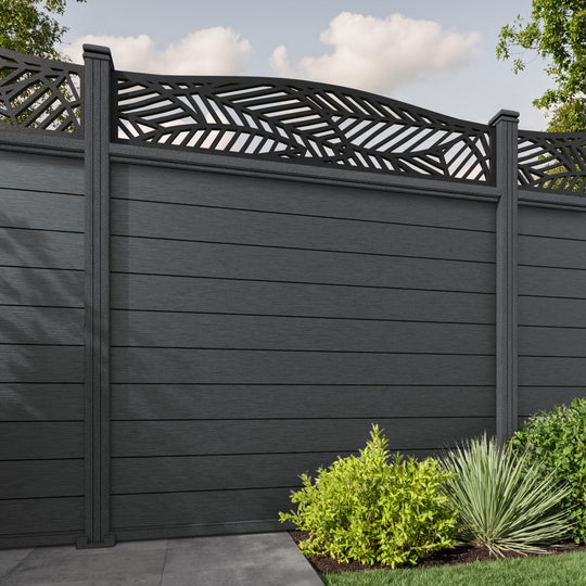 Fusion Habitat Curved Top Fence Panel - Dark Grey - with our composite posts