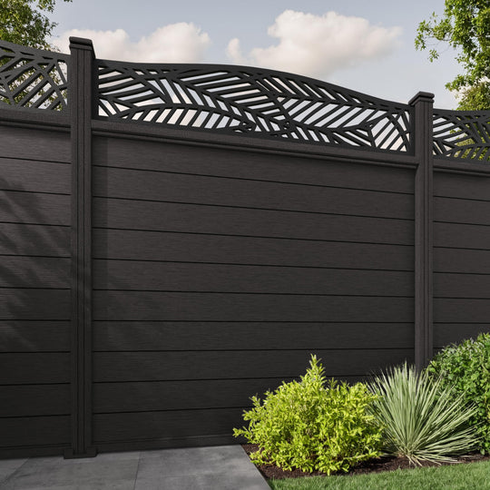 Fusion Habitat Curved Top Fence Panel - Dark Oak - with our composite posts