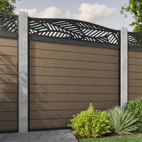 Fusion Habitat Curved Top Fence Panel - Teak - for existing concrete posts