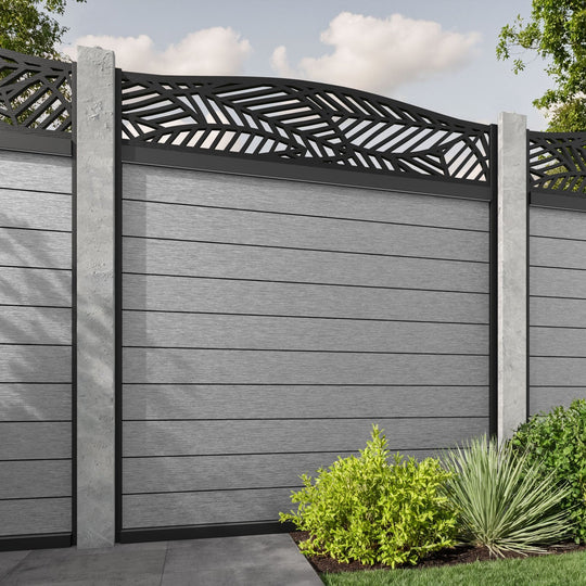 Fusion Habitat Curved Top Fence Panel - Light Grey - for existing concrete posts
