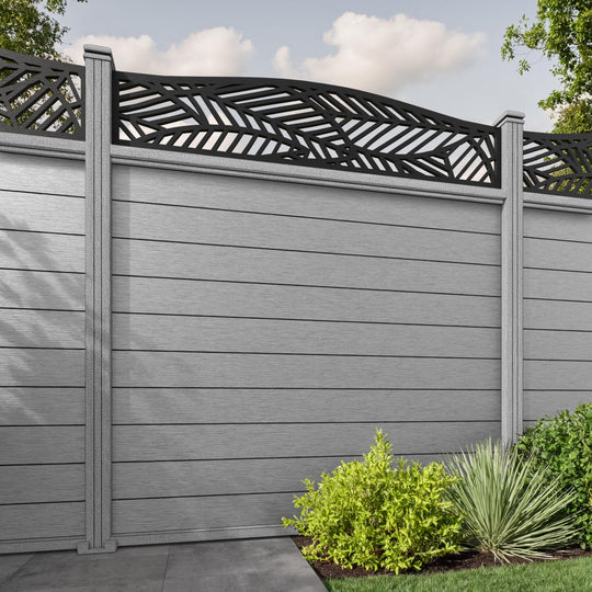 Fusion Habitat Curved Top Fence Panel - Light Grey - with our composite posts