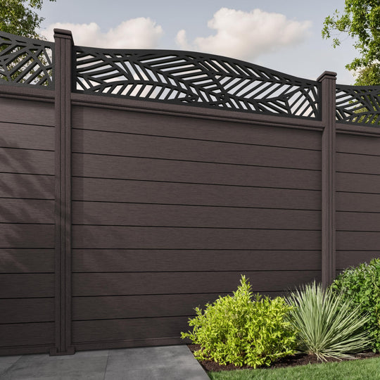 Fusion Habitat Curved Top Fence Panel - Mid Brown - with our composite posts