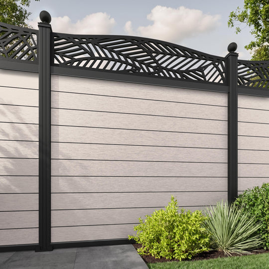 Fusion Habitat Curved Top Fence Panel - Mid Stone - with our aluminium posts