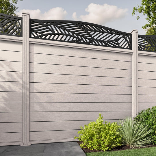 Fusion Habitat Curved Top Fence Panel - Mid Stone - with our composite posts