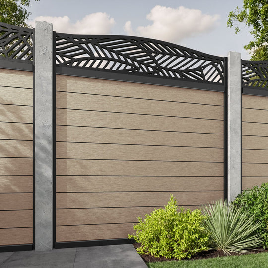 Fusion Habitat Curved Top Fence Panel - Light Oak - for existing concrete posts
