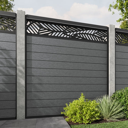 Fusion Habitat Fence Panel - Mid Grey - for existing concrete posts