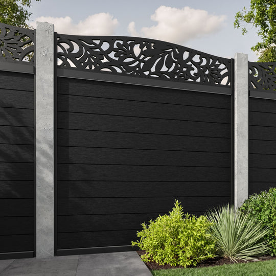 Fusion Heritage Curved Top Fence Panel - Black - for existing concrete posts