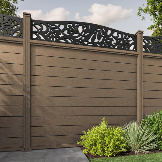Fusion Heritage Curved Top Fence Panel - Teak - with our composite posts