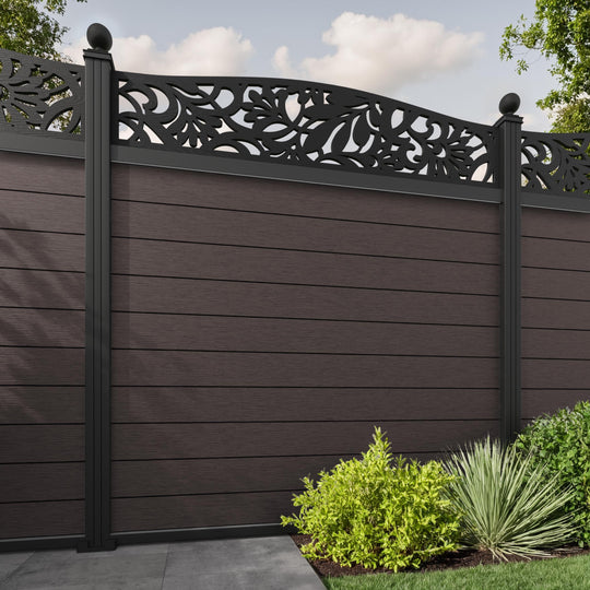 Fusion Heritage Curved Top Fence Panel - Mid Brown - with our aluminium posts