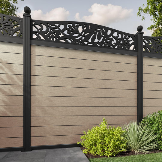 Fusion Heritage Curved Top Fence Panel - Light Oak - with our aluminium posts