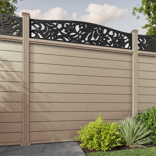 Fusion Heritage Curved Top Fence Panel - Light Oak - with our composite posts