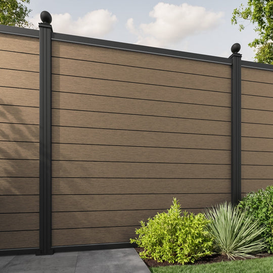 Fusion Fence Panel - Teak - with our aluminium posts