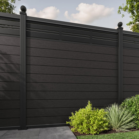 Fusion Linea Fence Panel - Dark Oak - with our aluminium posts