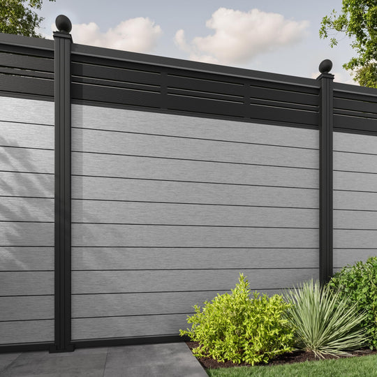 Fusion Linea Fence Panel - Light Grey - with our aluminium posts