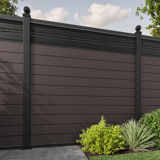 Fusion Linea Fence Panel - Mid Brown - with our aluminium posts
