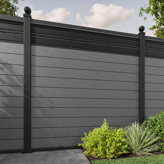 Fusion Linea Fence Panel - Mid Grey - with our aluminium posts