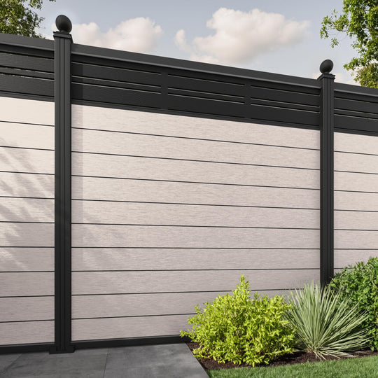 Fusion Linea Fence Panel - Mid Stone - with our aluminium posts