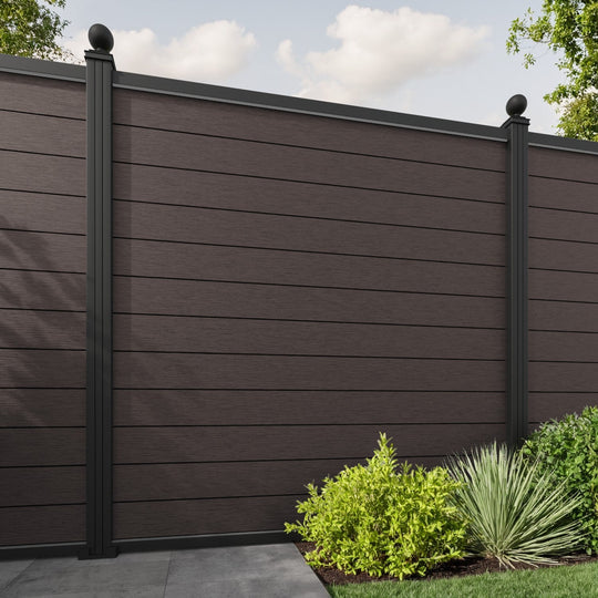 Fusion Fence Panel - Mid Brown - with our aluminium posts